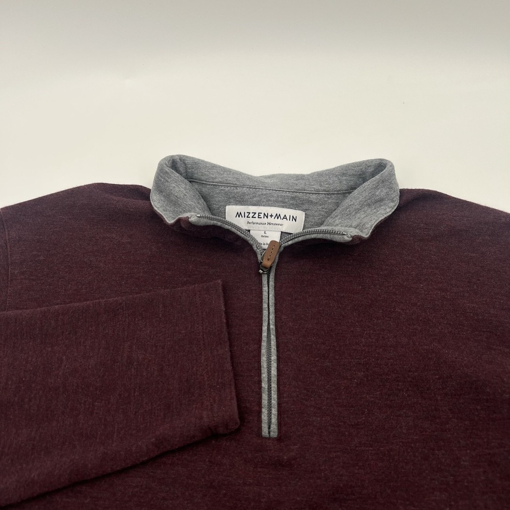 Mizzen+Main Sweater Mens Large Burgundy Red Quarter Zip Mock Neck Pullover